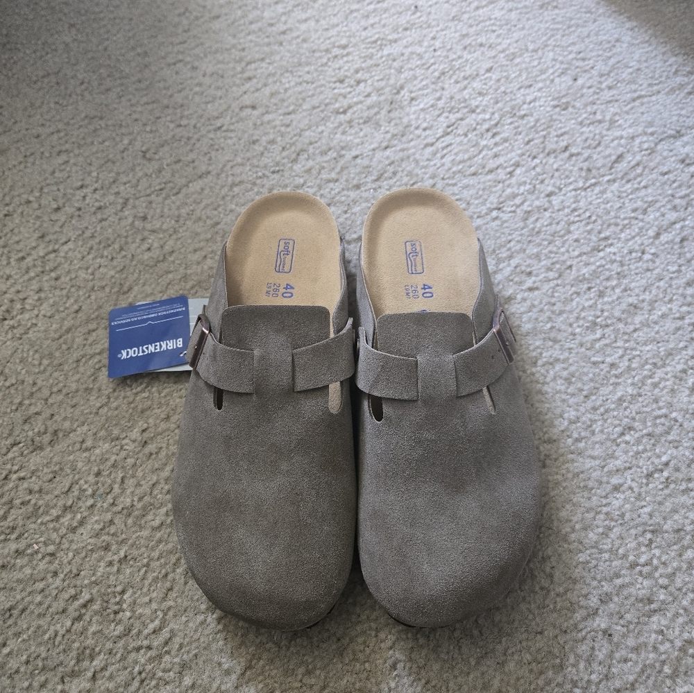Birkenstock Taupe Suede Slip-On Clogs